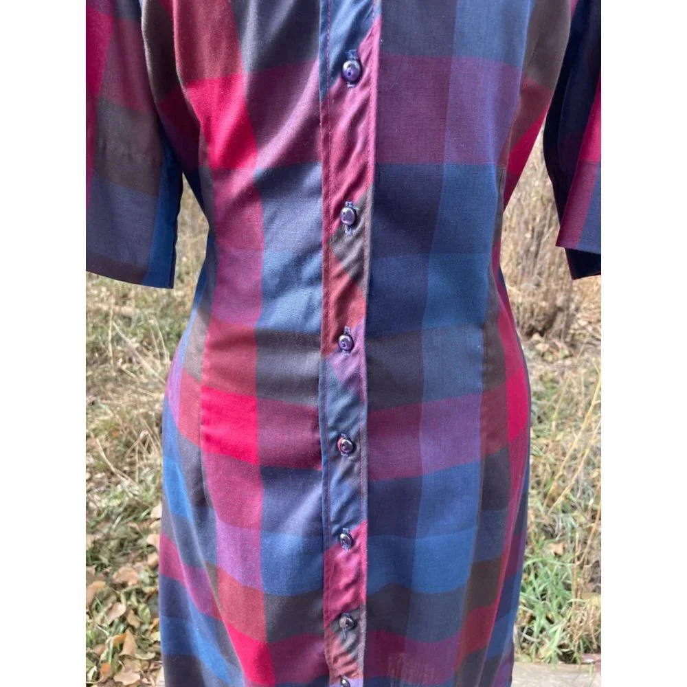 Vintage 1970s Button Front Shirt Dress Plaid Hob Nobber Size Large - Picture 15 of 15